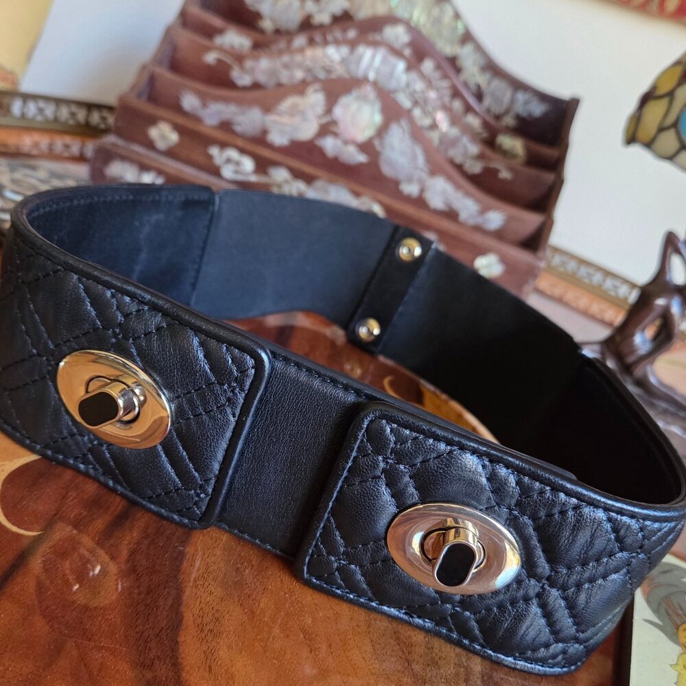 Marciano black diamond quilted leather belt
